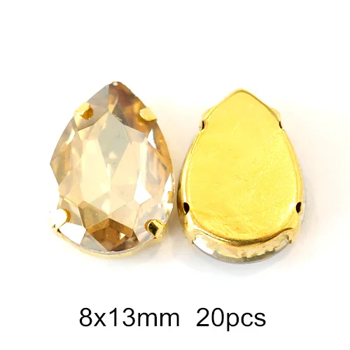 8x13mm 20pcs Золотые стразы для шампанского, стразы для шитья с плоской задней стороной, стразы для шитья одежды B1236 - Цвет: 8x13mm 20pcs