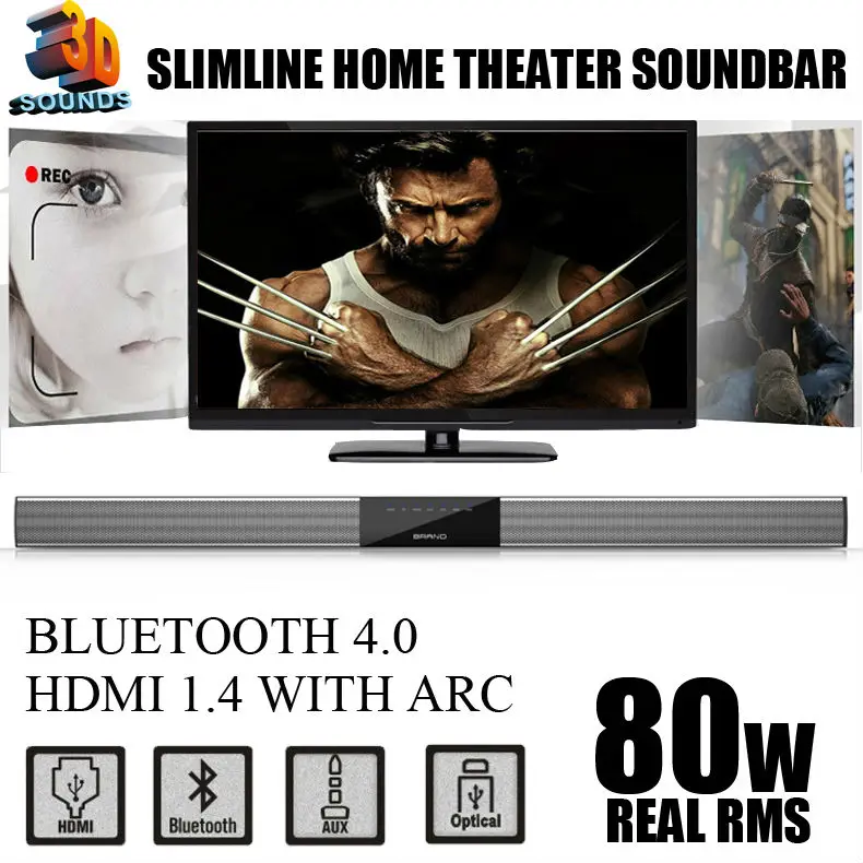80 Вт BLUETOOTH звуковая панель телевизора с HDMI и цифровыми входами 3D звук MAXXBASS DSP