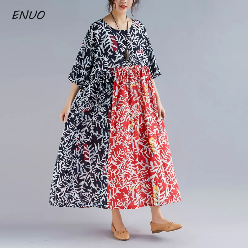 Корейские новые женские платья из хлопка и льна в стиле пэчворк хит цвет половина