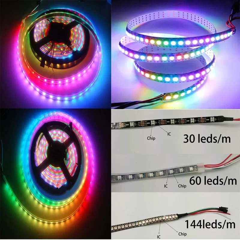 

WS2812B SMD5050 LED Strip 5V 1m/5m LED Strip Individual Addressable Smart RGB Led pixel strip Light Black/White PCB Waterproof