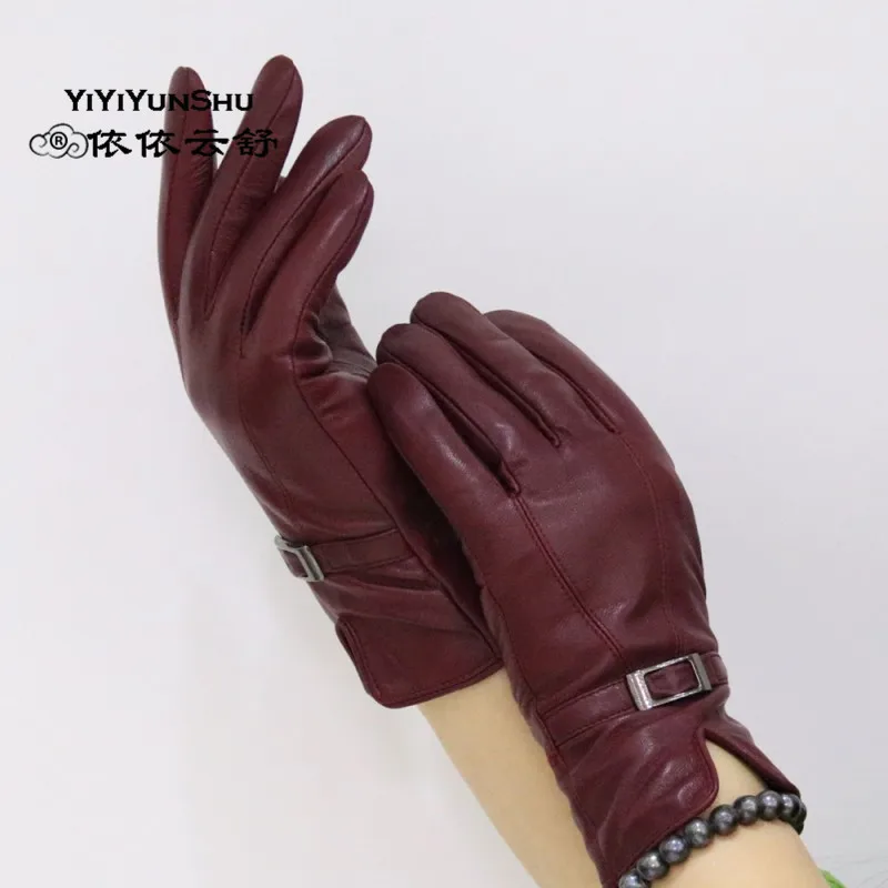 color 9 Yiyyunshu, перчатки из натуральной кожи, женские,, брендовые, из овчины, теплые, одноцветные, женские, из натуральной овчины, варежки, модные, вечерние, для девушек - Цвет: color 9