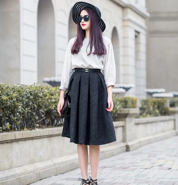 Юбка женская до колен с высокой талией в стиле ретро на весну плиссированные юбки