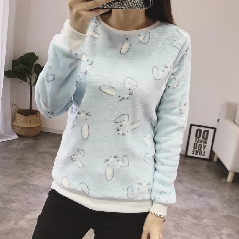 YANMUXI Harajuku с милыми заячьими ушками принт синий кофты kawaii хлопок длинным рукавом
