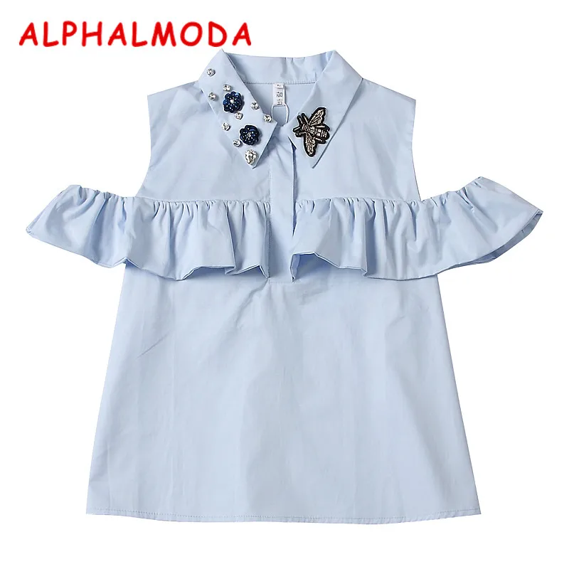 Женская однобортная блузка ALPHALMODA стильная рубашка с 3D цветочным воротником