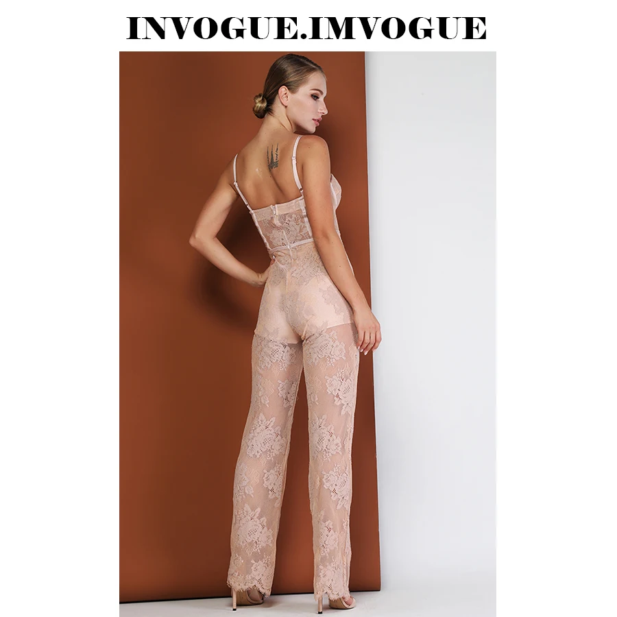 INVOGUE. Женский кружевной комбинезон с открытой спиной IMVOGUE однотонный Облегающий