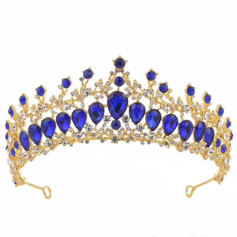 Барокко зеленый синий кристалл Золотая тиара Красная корона свадебные аксессуары для волос лента для принцессы большой queen King Свадебный Венец головной убор