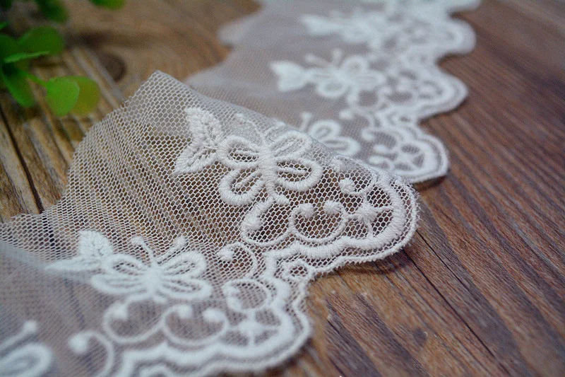5 ярдов белая бежевая кружевная ткань хлопковая вышитая бабочка для шитья