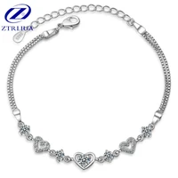popular simple temperament high quality fashion silver plated jewelry heart love crystal double layer bracelets sb90