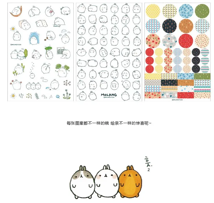 6 листов DIY Красочные Molang кролики kawaii наклейки для дневника планировщик дневник бумага Скрапбукинг альбомы фотобирка