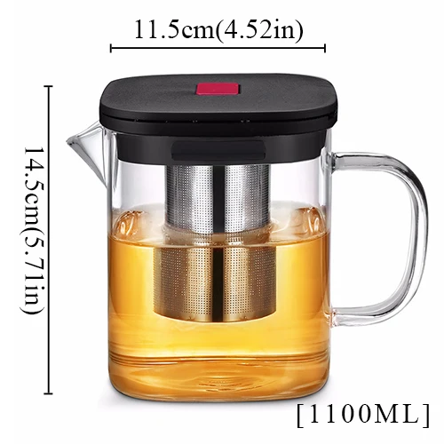 1100ml 2 размера, квадратный стеклянный чайник, хорошее прозрачное боросиликатное покрытие, 304 нержавеющая сталь, ситечко для заварки, набор чайников и кофейников - Цвет: 1100ml