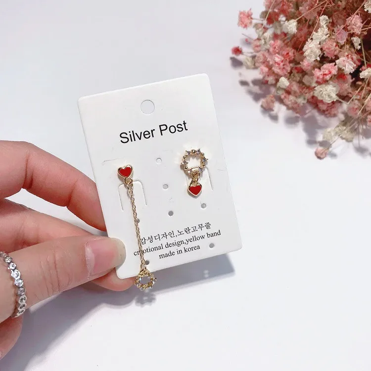 Красное сердце круг асимметричные серьги серебро 925 Сообщение гипоаллергенный