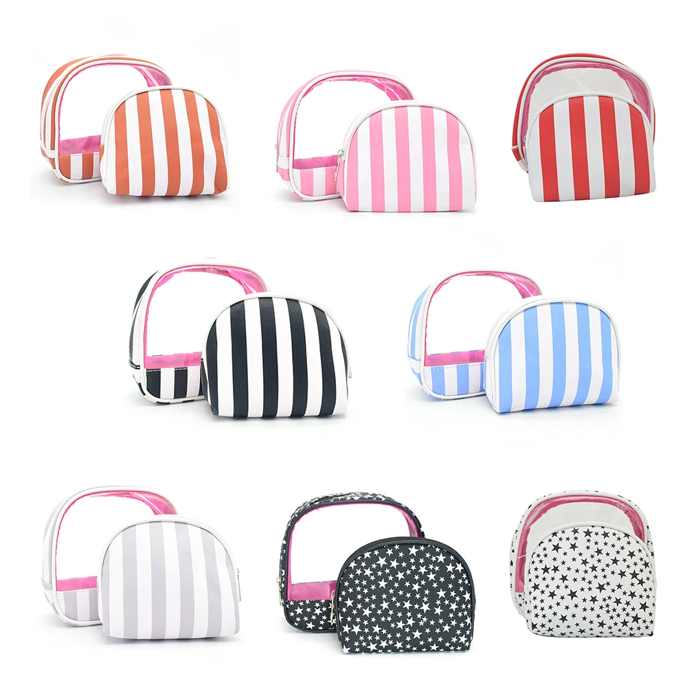 Косметичка для макияжа 2 шт./компл. волнистая полоска органайзер из ПВХ с принтом