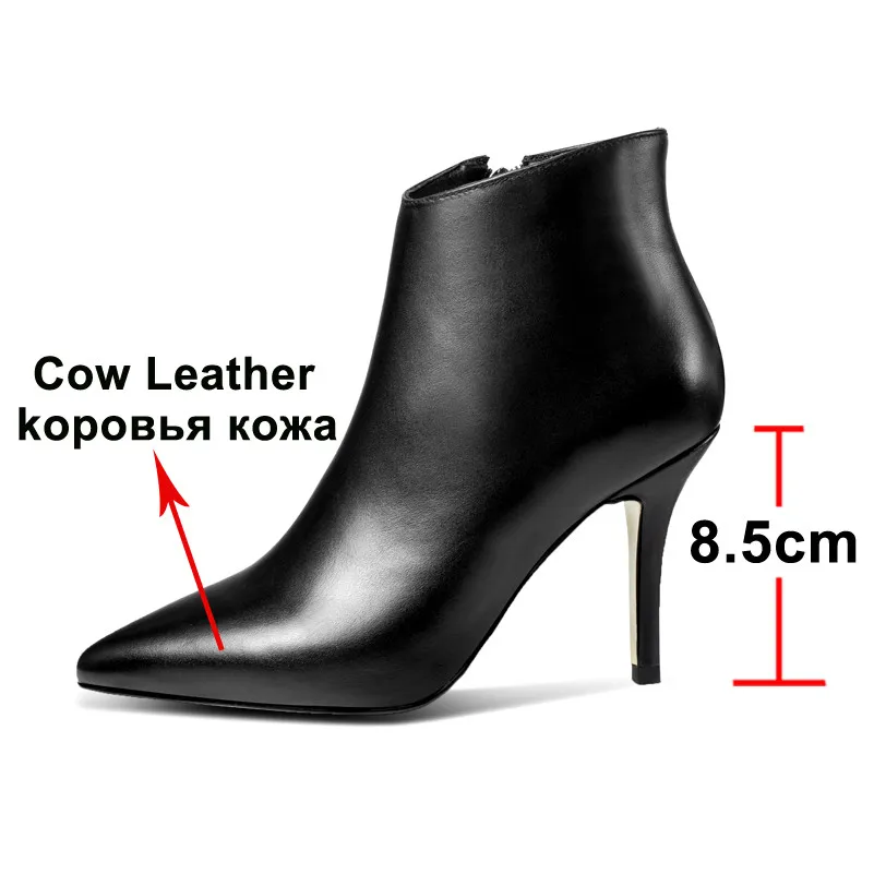 Meotina/осенние ботильоны из натуральной кожи женские полусапожки на молнии на тонком каблуке обувь из коровьей кожи на очень высоком каблуке женская зимняя обувь, размеры 34-39