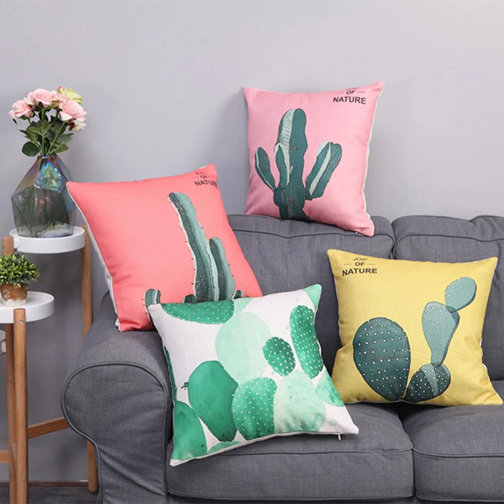 Симпатичные Красочные кактус с принтом из хлопка и льна чехлы на подушки