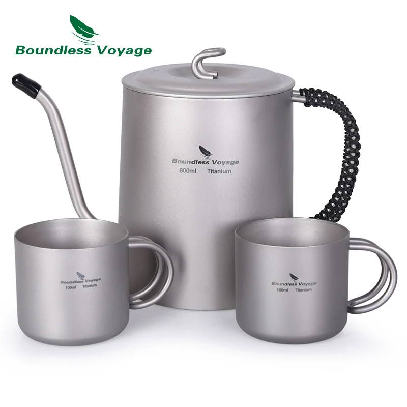 Kettle with 2 cups Безграничный Вояж 800 мл титановый чайник Набор чашек с анти-обжигающей ручкой Открытый Кемпинг вино кофе чай горшок беспорядок комплект - Цвет: Kettle with 2 cups