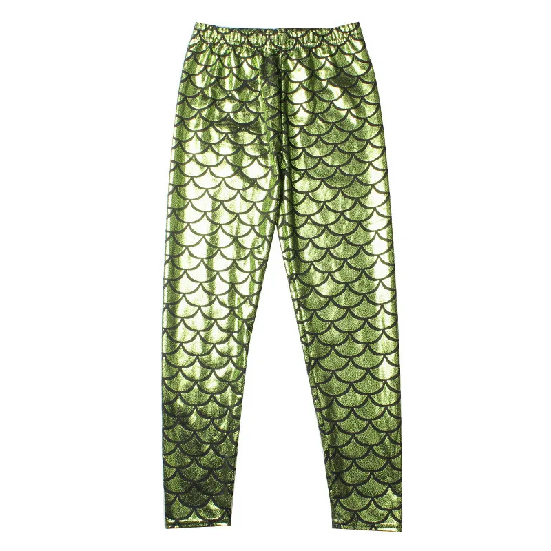 Для девочек подростков металлический тональный чешуя Русалки штаны для фитнеса