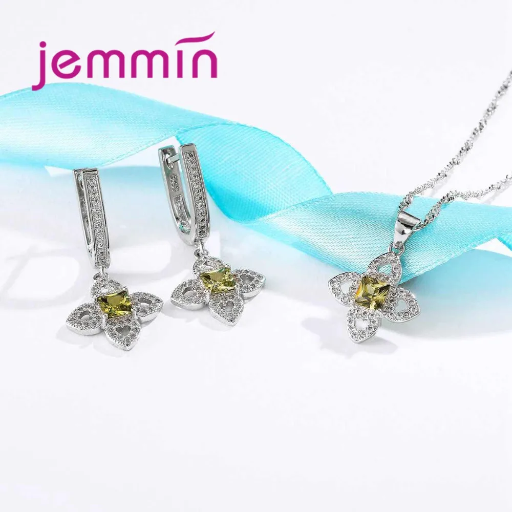 Женский ювелирный комплект из серебра 925 пробы с желтым кристаллом