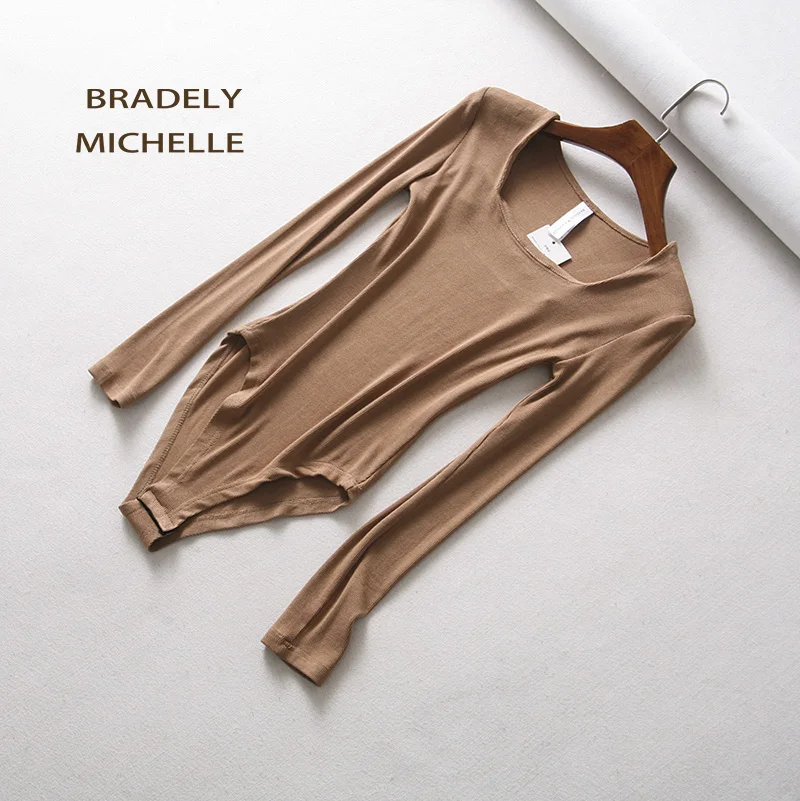 BRADELY MICHELLE сексуальные женские тонкие хлопковые топы с длинным рукавом, боди со скрытой пуговицей