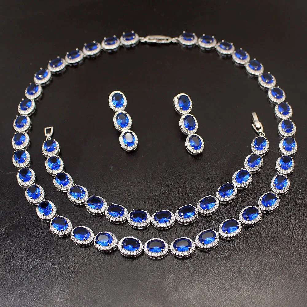 Hermosa красивые комплекты украшений SapphireRubyEmearldTopaz 925 Серебряное колье ожерелье