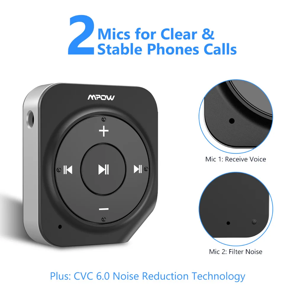 Автомобильный аудиоадаптер Mpow Bluetooth V4.1 встроенный 2 микрофона время