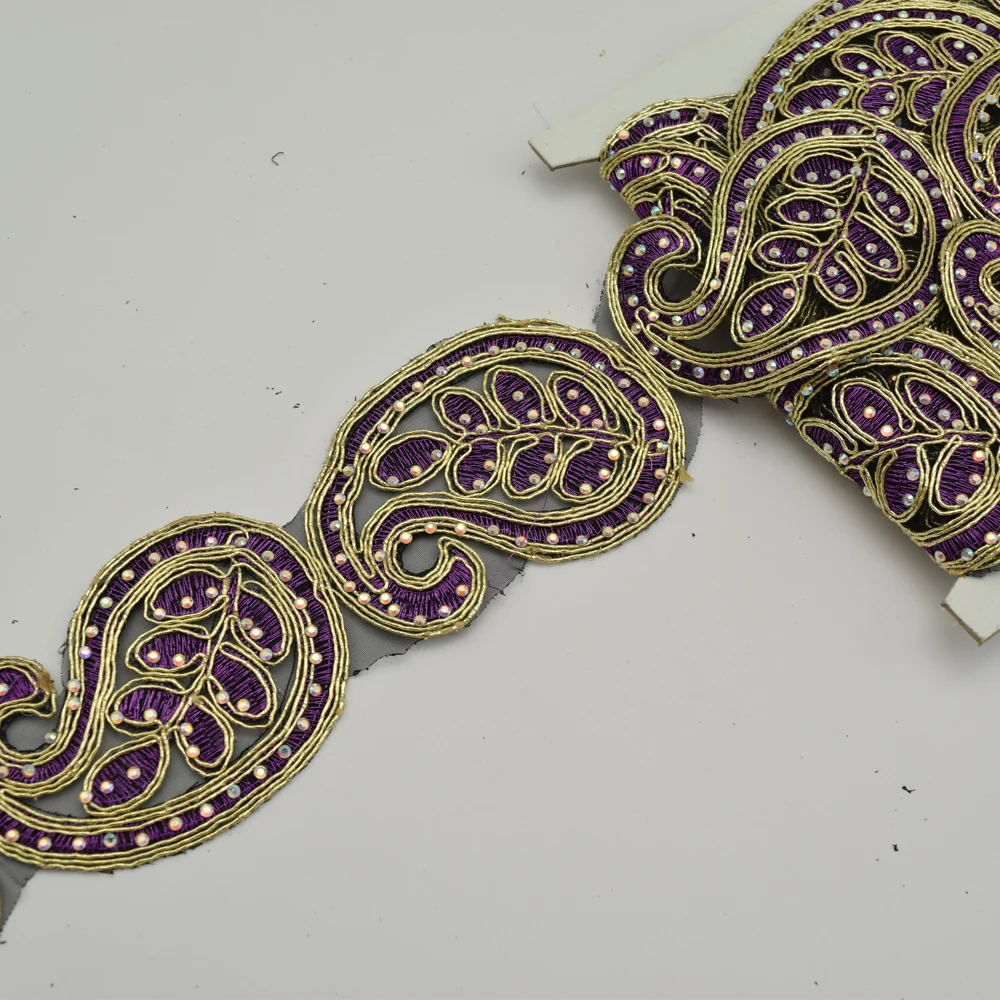 5 ярдов вышитый бисер горный хрусталь кружевная отделка Свадебная тюль вуаль