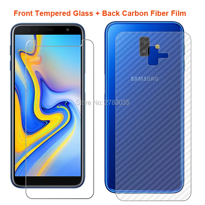 Для samsung Galaxy J6 Plus 6," 1 комплект = мягкая задняя пленка из углеродного волокна+ ультратонкая Высококачественная защитная пленка из закаленного стекла для переднего экрана