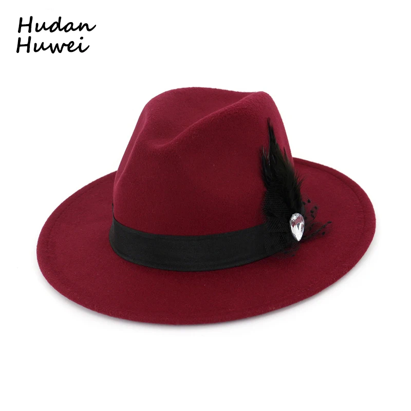 Винтажная Женская шерстяная фетровая шляпа с широкими полями котелок Трилби