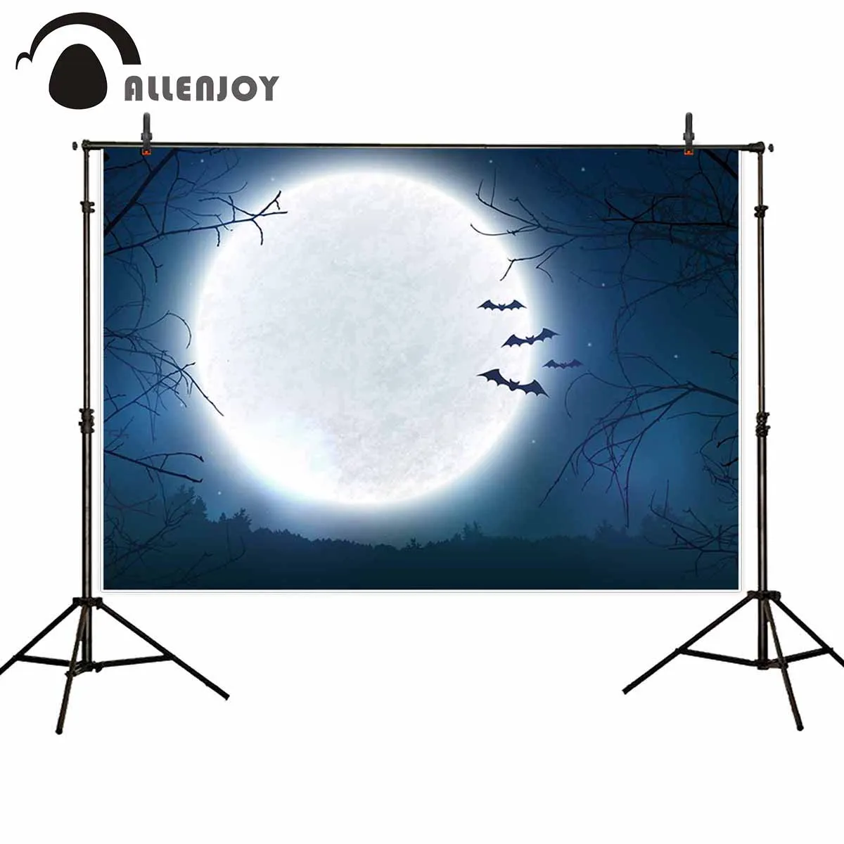 

Allenjoy backgrounds for photography studio spooky night full moon scary trees bats silhouettes Halloween backdrop photobooth