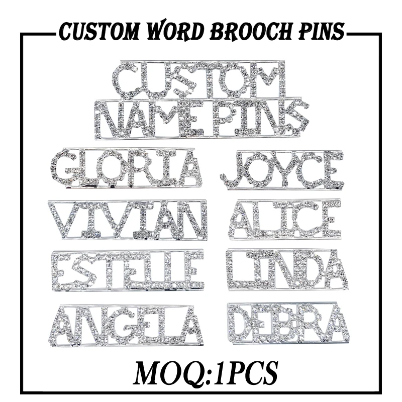 

GRANDBLING bling Personalized Word Brooch Pins Crystal Handmade Custom Name Lapel Pins/Badges Unique Jewelry Gift