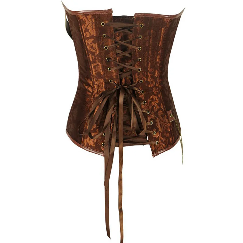 

S-6XL 2018 Latex Gothic Clothing Sexy Brown Steel Bone Tie Waist Corset Steampunk Waist Corsets And Bustiers Top Women Corpetes