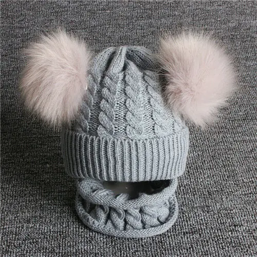 Серый PUDCOCO/теплая вязаная шапка для новорожденных детей мальчиков и девочек, шапка с меховым помпоном, берет, вязаная шапка - Цвет: Серый