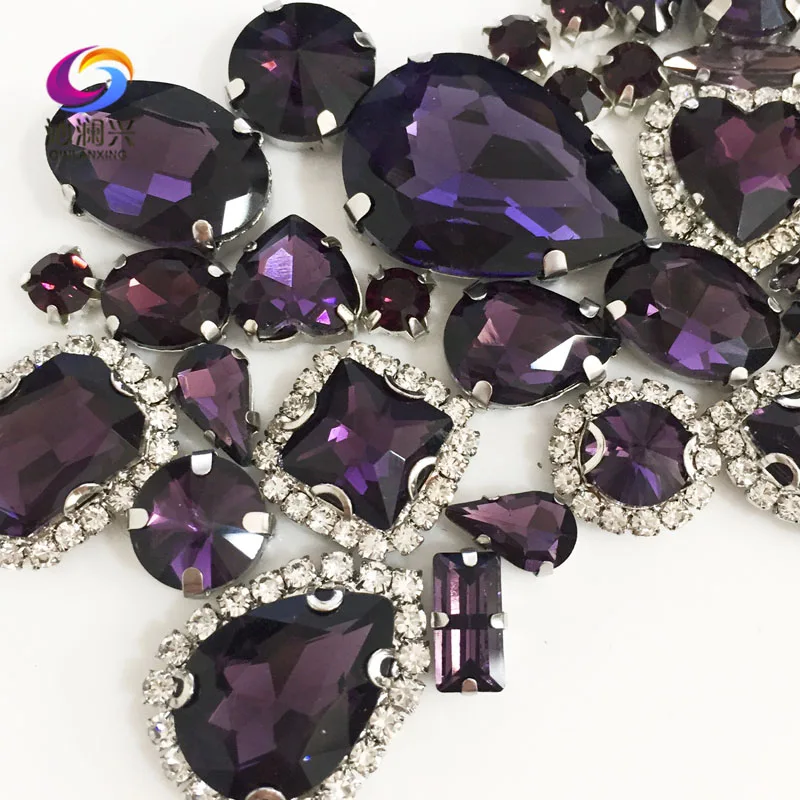 Кристаллы с пряжкой + стразы когти темно фиолетового цвета серебристая основа