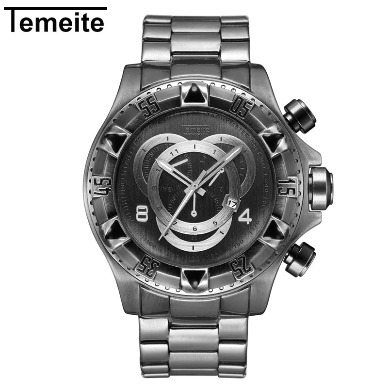 bronze silver Relogio Лидирующий бренд Роскошные модные TEMEITE Ретро бронзовые Кварцевые часы мужские часы армейские военные наручные часы водонепроницаемые мужские часы - Цвет: bronze silver
