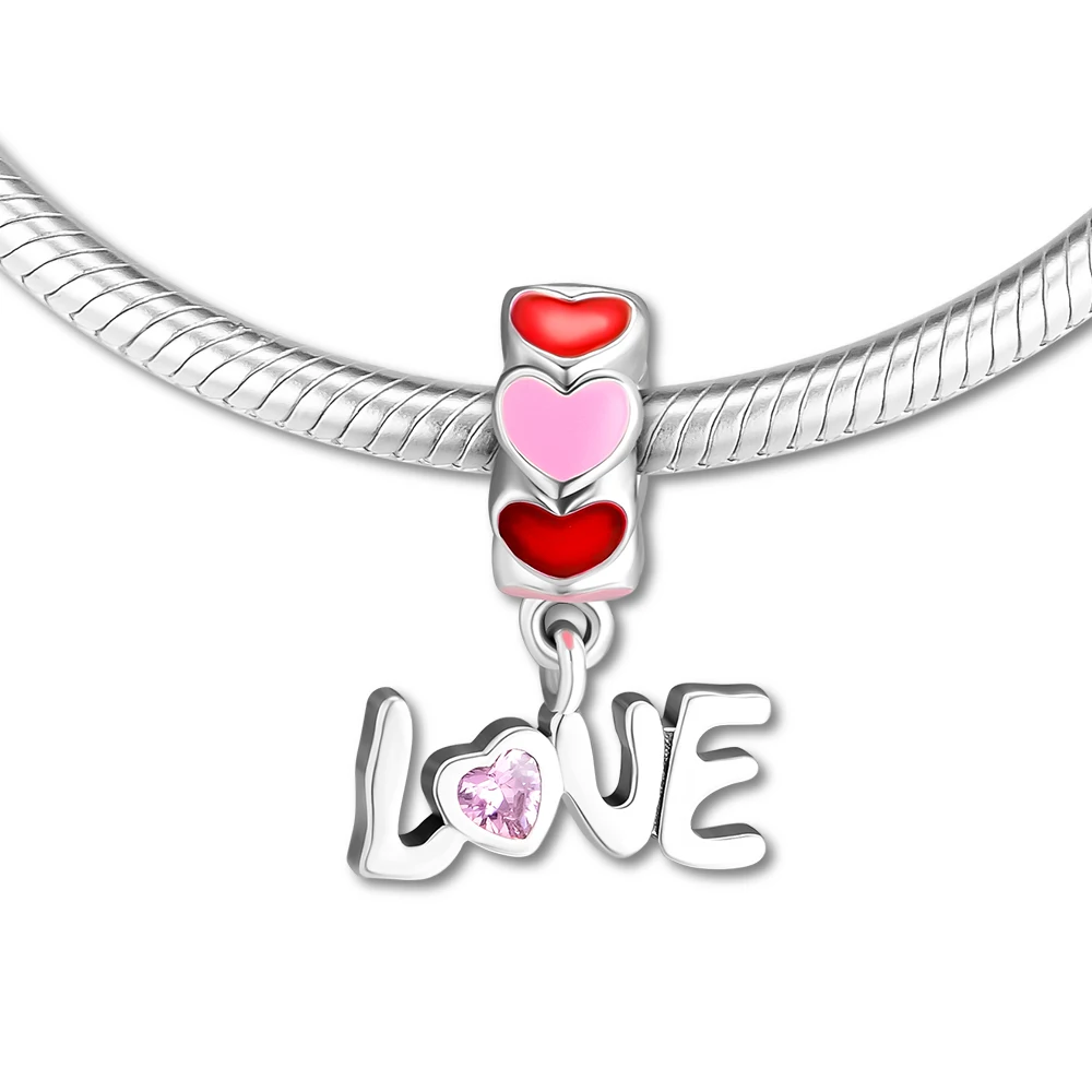 

Fits for Europe Charms Bracelets All About Love Beads with Fancy Pink CZ 100% 925 Sterling Silver Jewelry Free Shipping