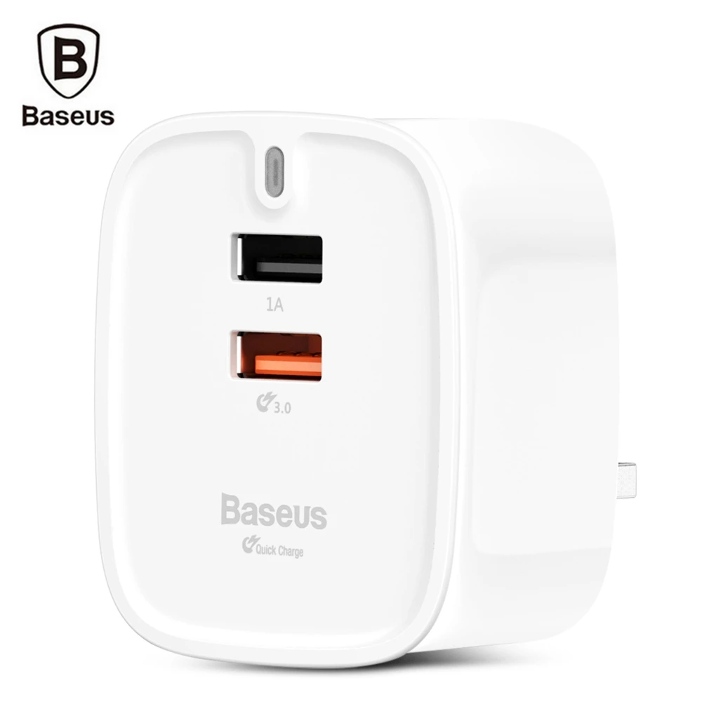 BASEUS фунзи QC 3.0 Dual USB Smart Travel Зарядное устройство Великобритания Plug Светодиодный