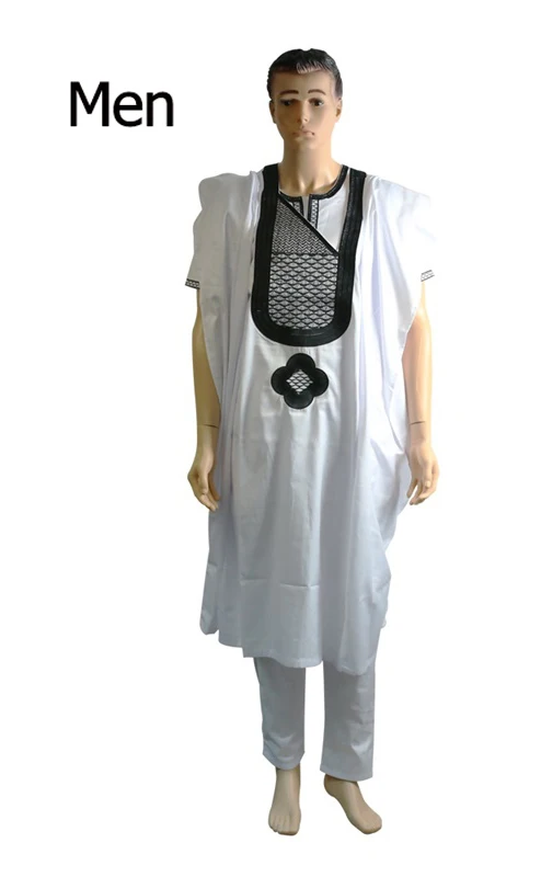 men white H& D африканская мужская одежда комплект из 3 предметов Мужская Дашики рубашка Африка Базен riche наряд Одежда платье Топы Брюки Костюмы без кепки ph3066 - Цвет: men white