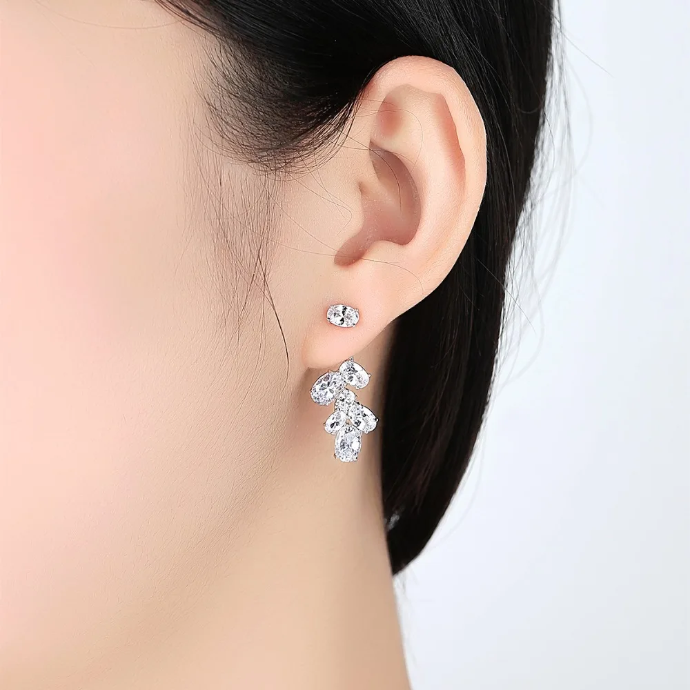 Luoteemi бренда Simple Дизайн Светит Ясный овальные Циркон Двусторонняя Висячие серьги