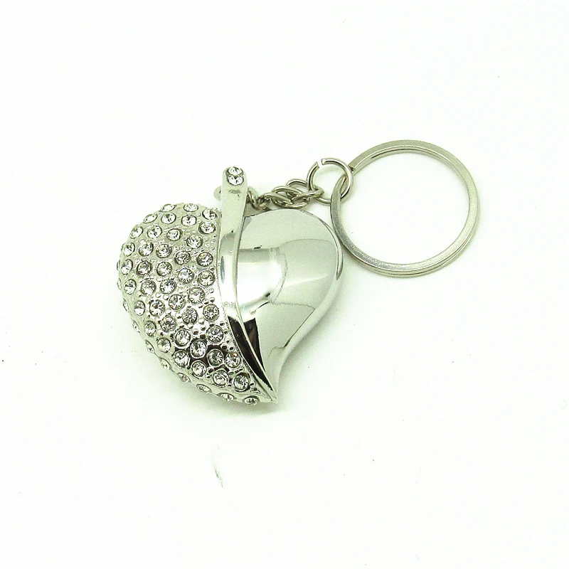 Металлический флеш-накопитель в виде сердца с кристаллами карта памяти USB полной