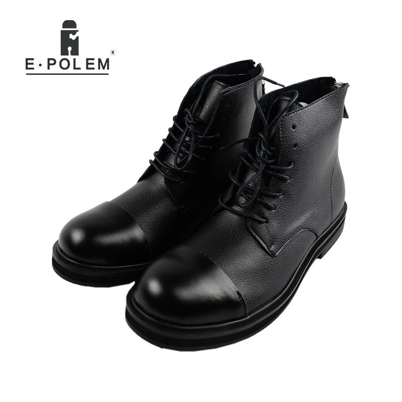 Мужские Винтажные ботинки из натуральной кожи на молнии и шнуровке с круглым