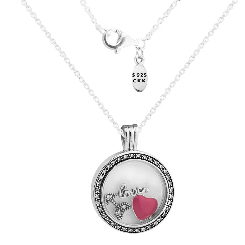 

Medium FANDOLA floating locket Pendant Necklace with Love Feelings Petites 100% 925 Sterling Silver Jewelry Free Shipping