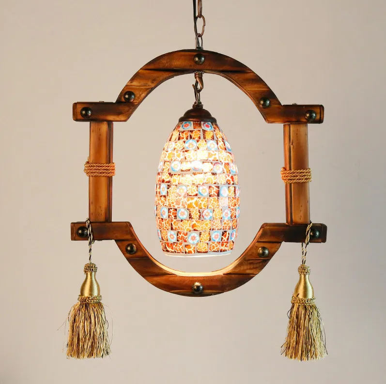 American style mosaic colored glass handmade bamboo art chandelier E27 LED lamp for stairs&ampporch&ampgallery&ampstudio&amppavilion LDK041 |