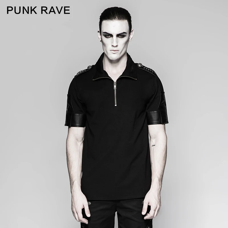 Мужская футболка с коротким рукавом черная в стиле панк рок|Мужские футболки| |