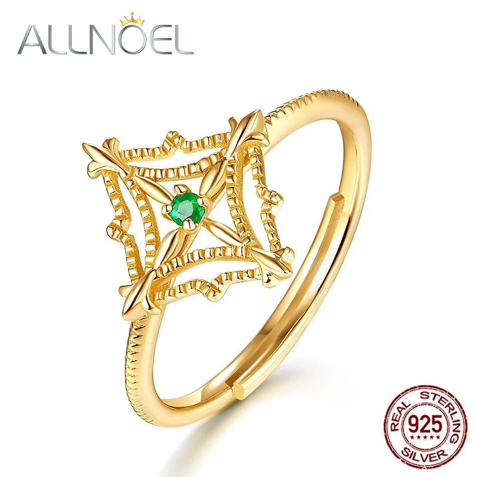 ALLNOEL сплошной 925 пробы Серебряные кольца для Для женщин натуральный изумруд Рубин