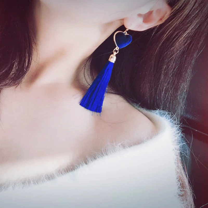 AE-CANFLY Classic Red Lover Heart Tassel Earrings Colorful Fringed Good Quality pendientes mujer moda | Украшения и аксессуары