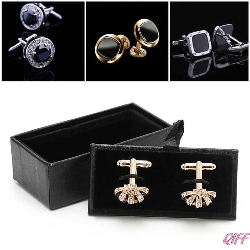 

Men Cufflinks Tie Clip Ring Storage Box Faux Leather Organizer Display Cuff Case