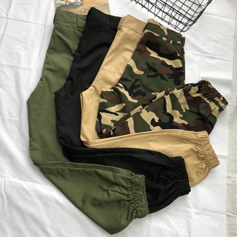 Брюки карго женские камуфляжные с высокой талией и карманами|black cargo pants women|cargo