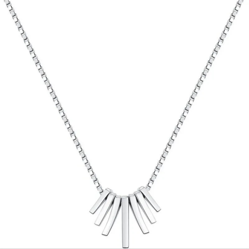 

New Personality Korean Style Tassel 925 Sterling Silver Fashion Jewelry Different Sizes Of Vertical Bars Pendant Necklaces N415
