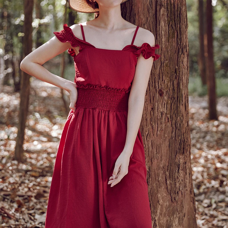 Вечеринка милое платье бургундское вино красные тонкие лямки с открытыми