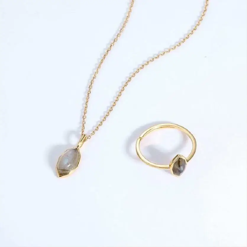 925 Стерлинговое серебро натуральный Лабрадорит Европа и Америка простое