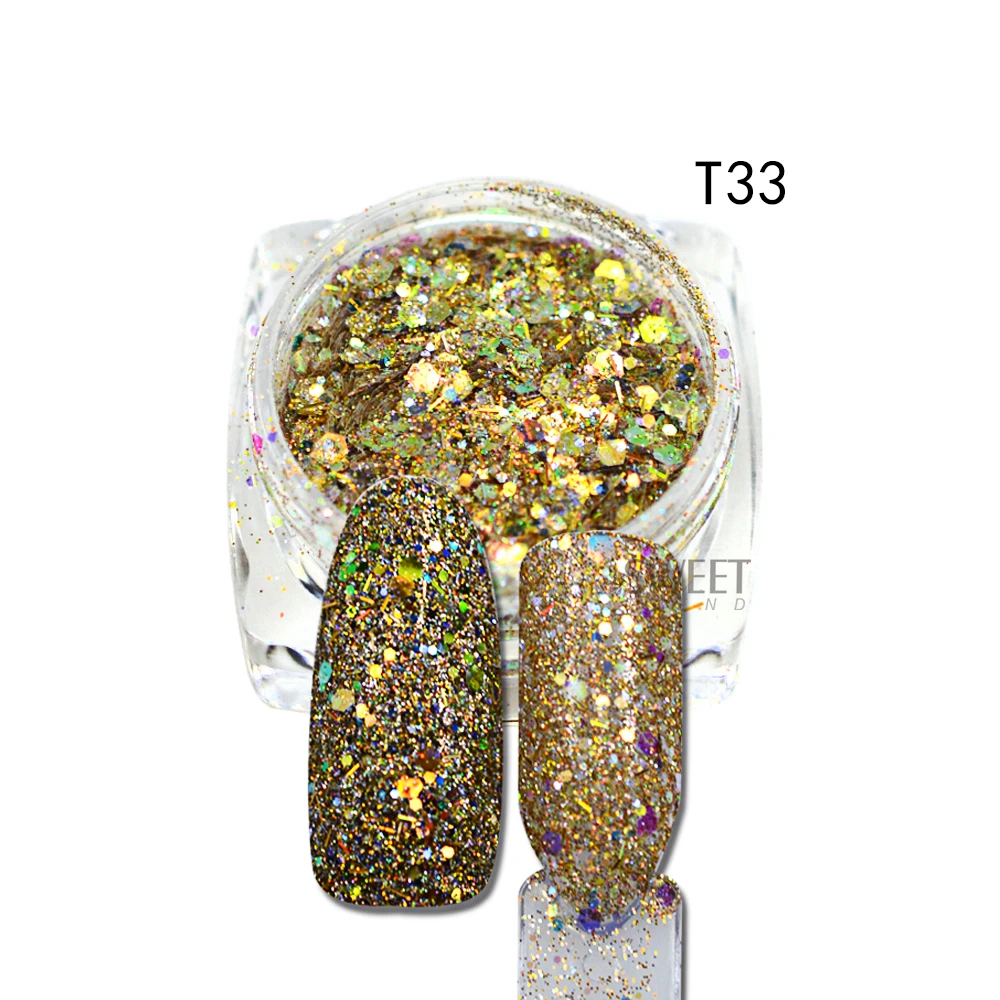 1 бутылка 3D Блестящий смешанный цвет дизайн ногтей Шестигранная форма блеск
